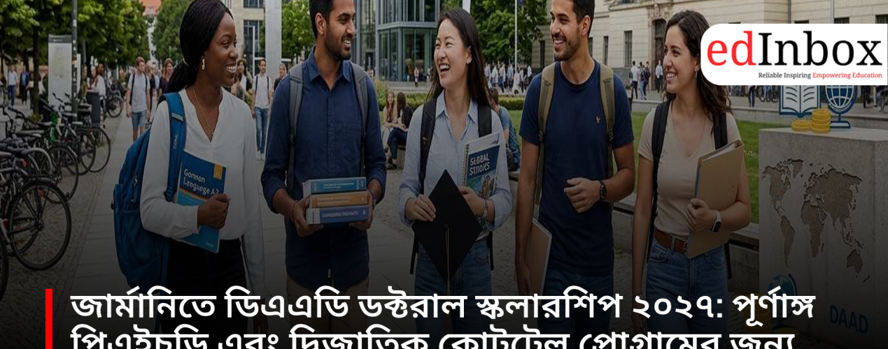 DAAD Doctoral Scholarship 2027 in Germany: Monthly funding of €1,400 for full PhD and binational cotutelle programs.