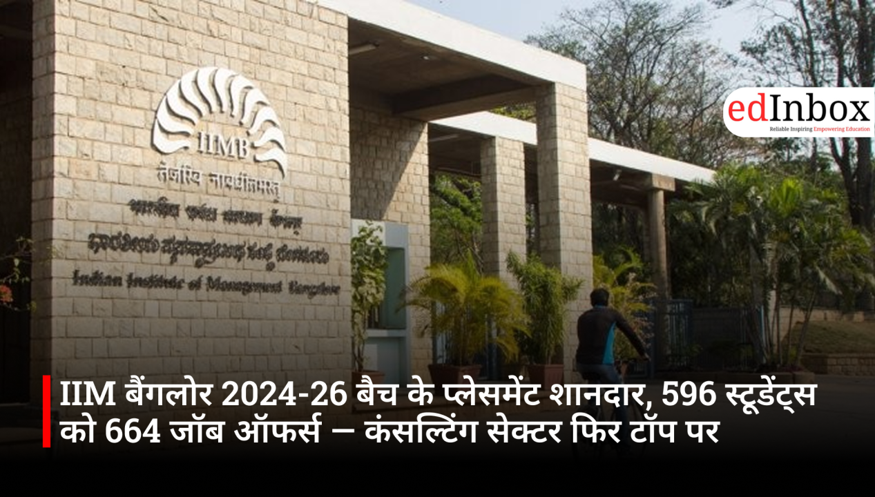 IIM बैंगलोर 2024-26 बैच के प्लेसमेंट शानदार, 596 स्टूडेंट्स को 664 जॉब ऑफर्स — कंसल्टिंग सेक्टर फिर टॉप पर