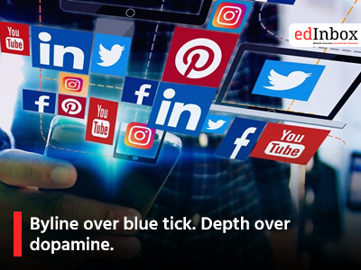 Byline over blue tick. Depth over dopamine.
