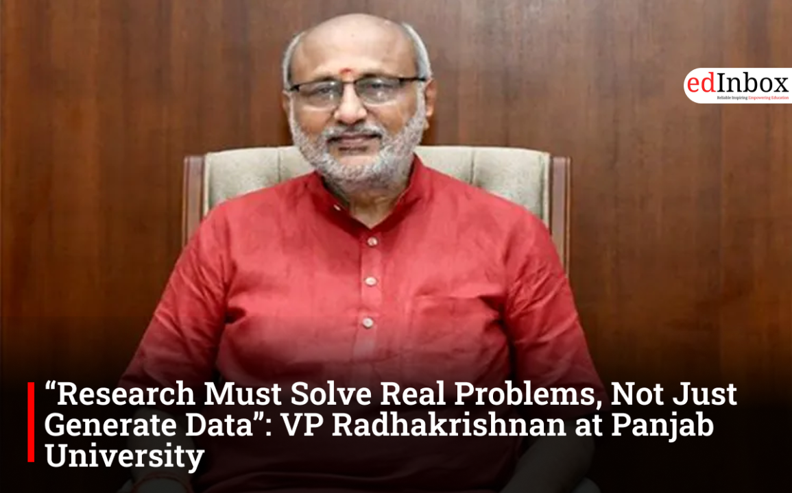 Vice President C P Radhakrishnan addressing students and faculty at Panjab University during inauguration of SAIF/CIL and PU TIF.