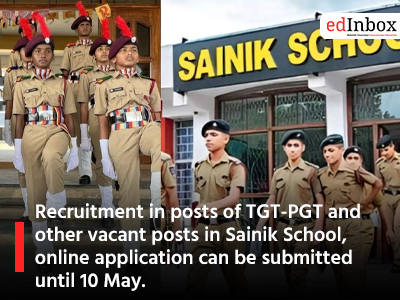 Recruitment in posts of TGT-PGT and other vacant posts in Sainik School, online application can be submitted until 10 May.