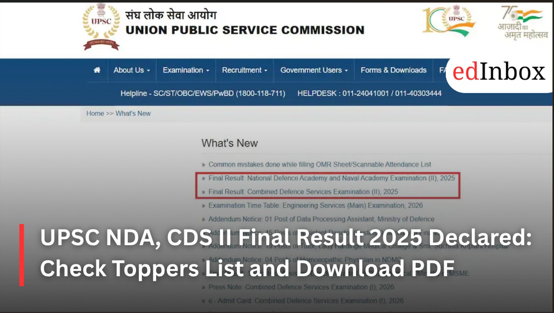 UPSC NDA, CDS II Final Result 2025 Declared: Check Toppers List and Download PDF