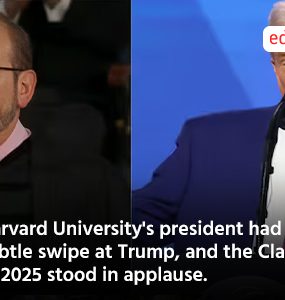 Harvard University's president had a subtle swipe at Trump, and the Class of 2025 stood in applause.