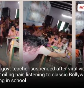 UP govt teacher suspended after viral video of her oiling hair, listening to classic Bollywood song in school