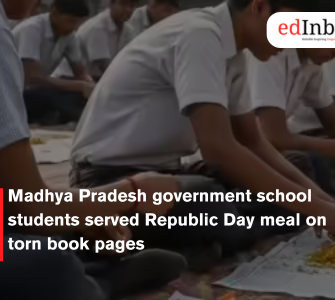Madhya Pradesh government school students served Republic Day meal on torn book pages